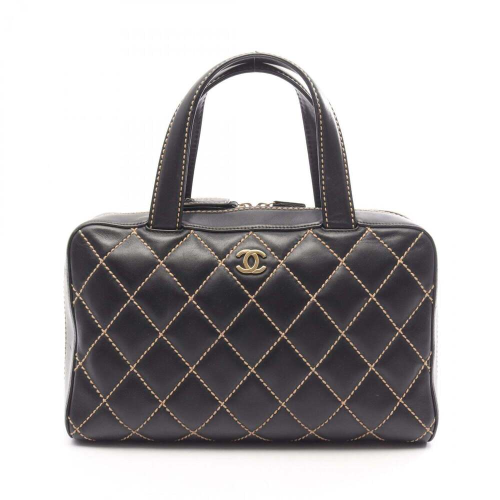 Chanel Wild Stitch Handbag, Leather, Women's, Black (A18121)